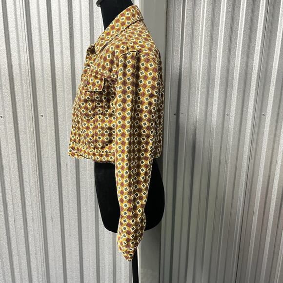 Reformation Cora Denim Jacket Retro Geometric Print XS Rare Sustainable - Picture 3 of 12